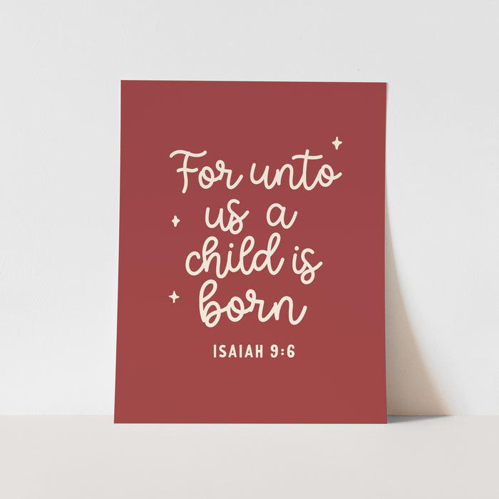 {Red} For Unto us a Child is Born Art Print