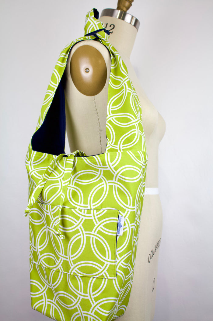 Reversible Crossbody Gathering  Bag in Celery Green / Navy