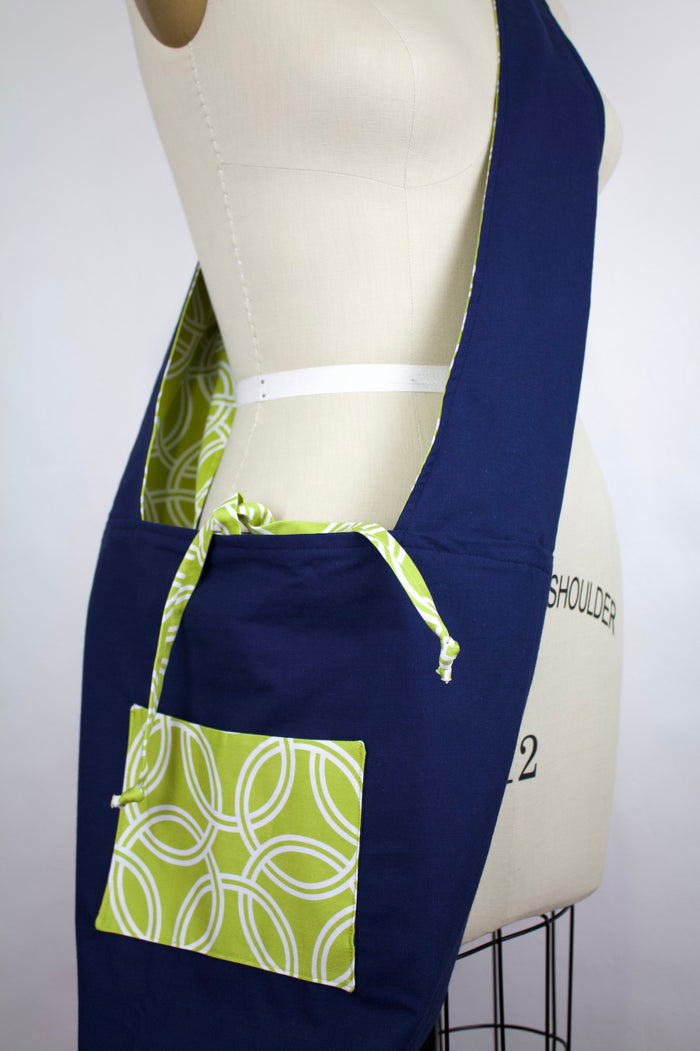 Reversible Crossbody Gathering  Bag in Celery Green / Navy