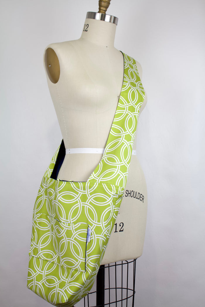 Reversible Crossbody Gathering  Bag in Celery Green / Navy