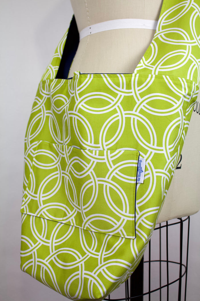 Reversible Crossbody Gathering  Bag in Celery Green / Navy