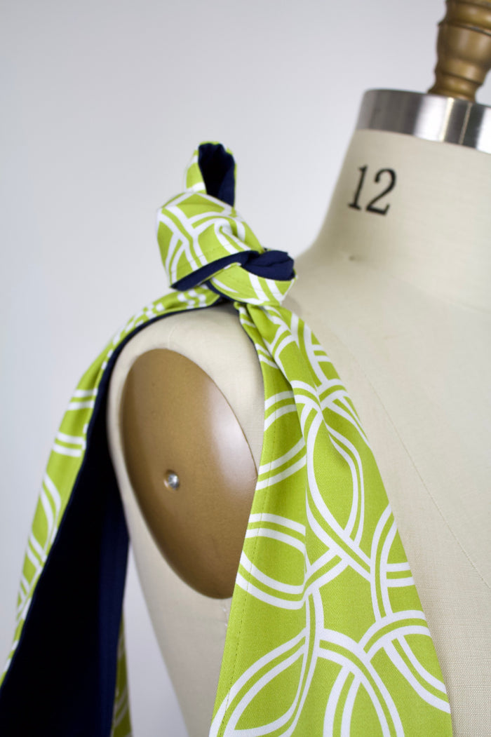 Reversible Crossbody Gathering  Bag in Celery Green / Navy