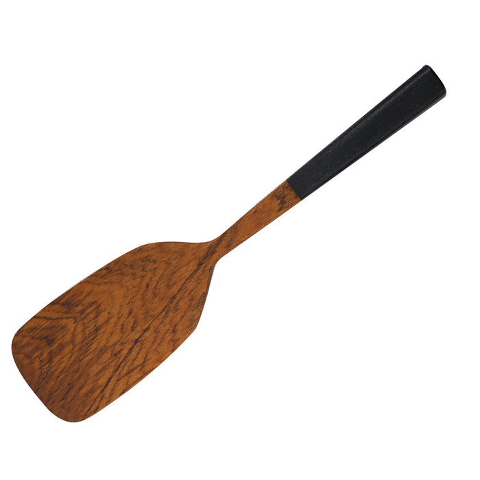 Rico & Plato bistro teak spatula with black handles displayed on a white background