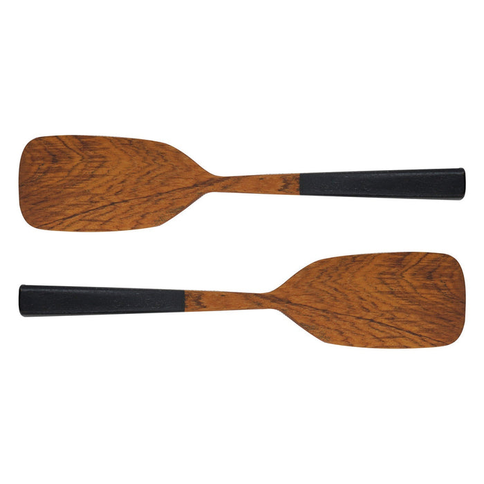 2 Rico & Plato bistro teak spatula with black handles displayed horizontally on a white background
