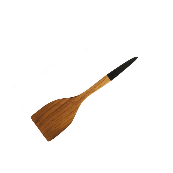 Rico & Plato resto teak spatula with black handle displayed on a white background
