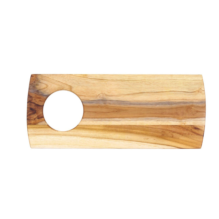 Top view of Rico & Plato teak serving board displayed on a white background