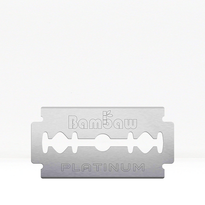 Bamboo razor blade with 'Bambaw' branding on a white background