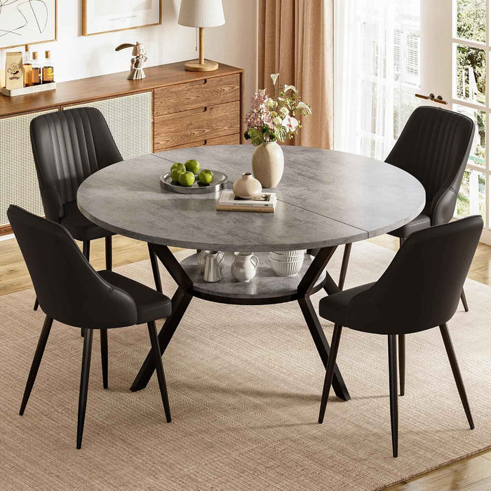 Round Dining Table and Chairs Set with Storage Shelf