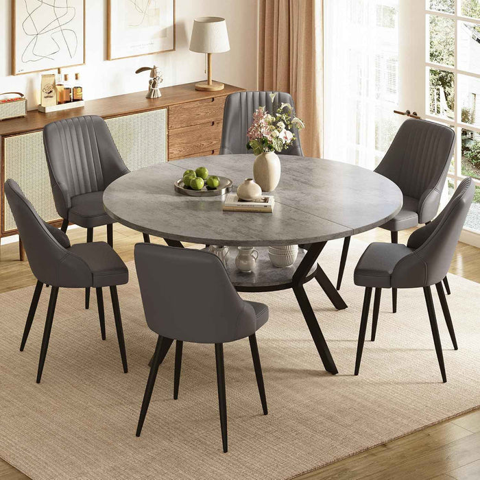 Concrete Grey Table / Grey Pu Chairs / Set of 6