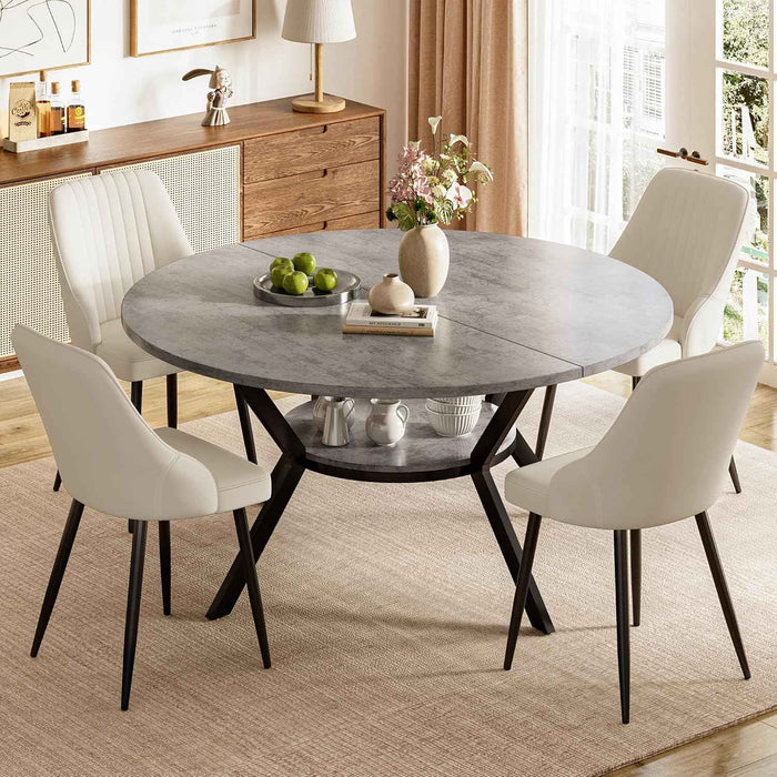 Concrete Grey Table / Cream Velvet Chairs / Set of 4