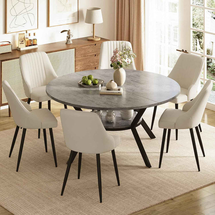 Concrete Grey Table / Cream Velvet Chairs / Set of 6