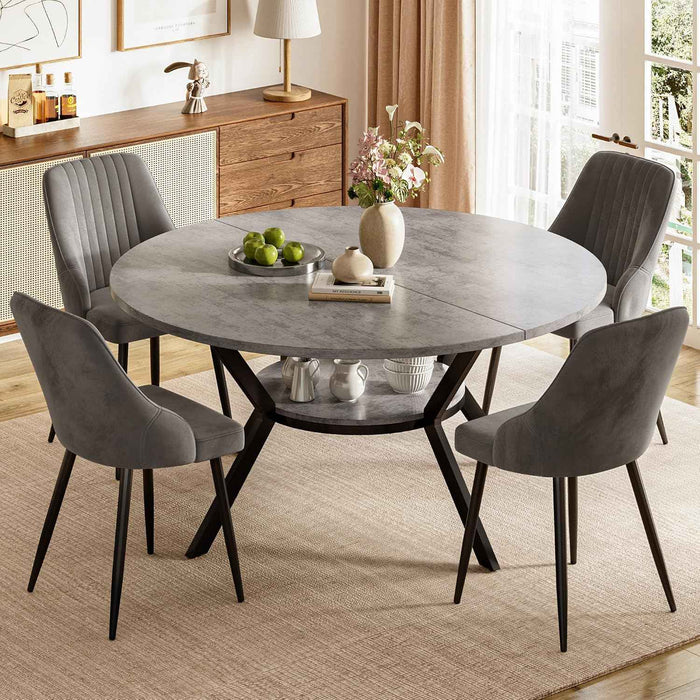 Concrete Grey Table / Grey Velvet Chairs / Set of 4