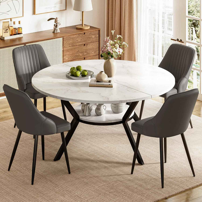 White Marble Effect Table / Grey Pu Chairs / Set of 4