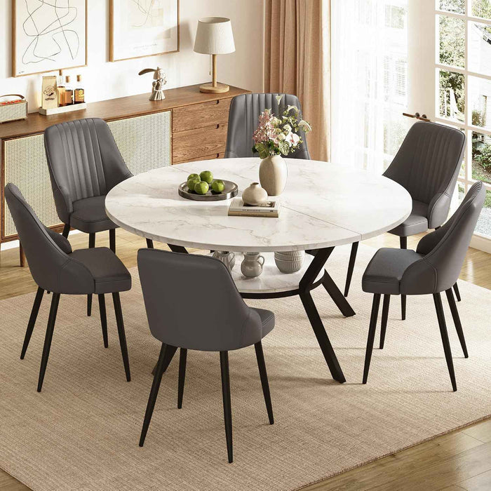 White Marble Effect Table / Grey Pu Chairs / Set of 6