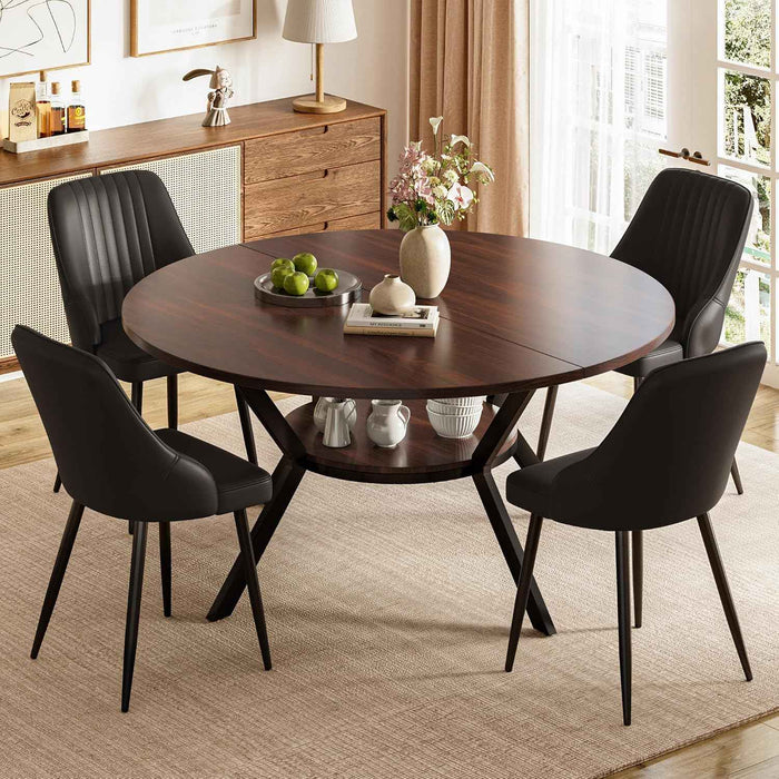 Dark Wood Grain Table / Black Pu Chairs / Set of 4