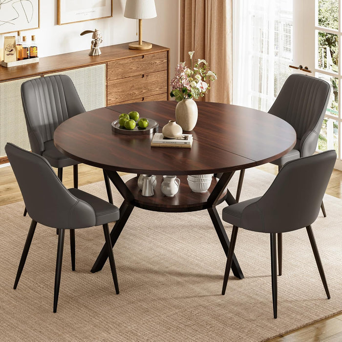 Dark Wood Grain Table / Grey Pu Chairs / Set of 4