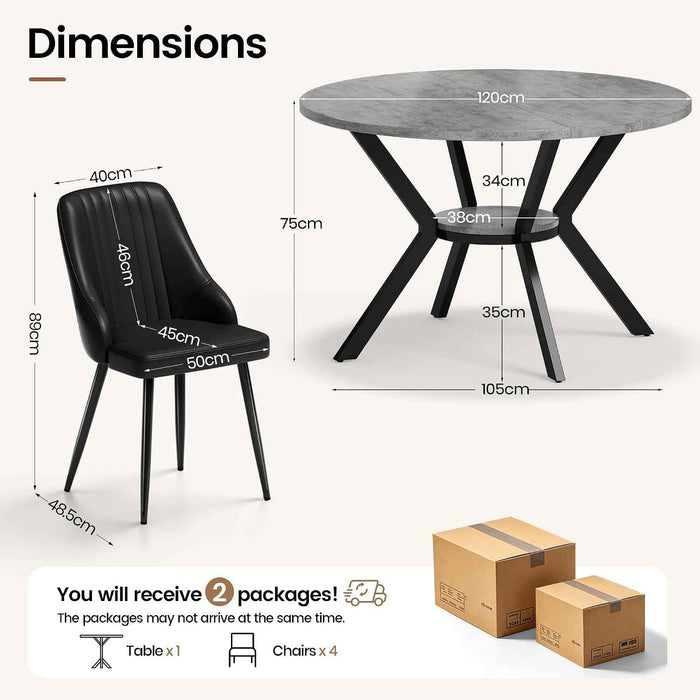 Round Dining Table and Chairs Set with Storage Shelf