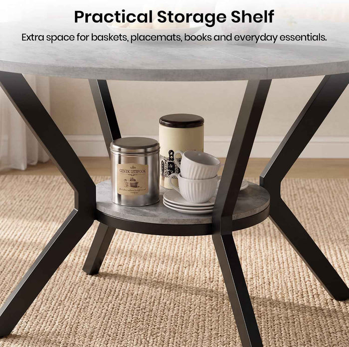 Round Dining Table and Chairs Set with Storage Shelf