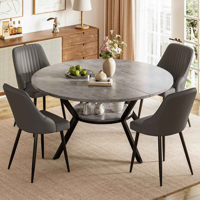 Concrete Grey Table / Grey Pu Chairs / Set of 4