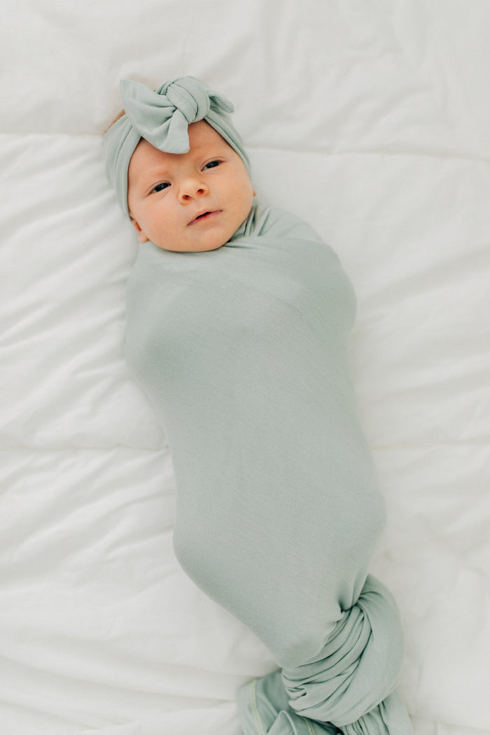 Mebie Baby Sage Stretch Swaddle Hat + Head Wrap