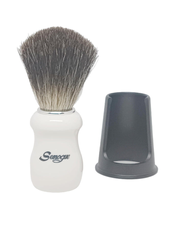 Semogue Pharos C3 black badger shaving brush with white handle