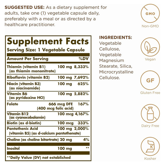 Solgar B-Complex 100 - 100 Veg Capsules, Vitamins & Supplements
