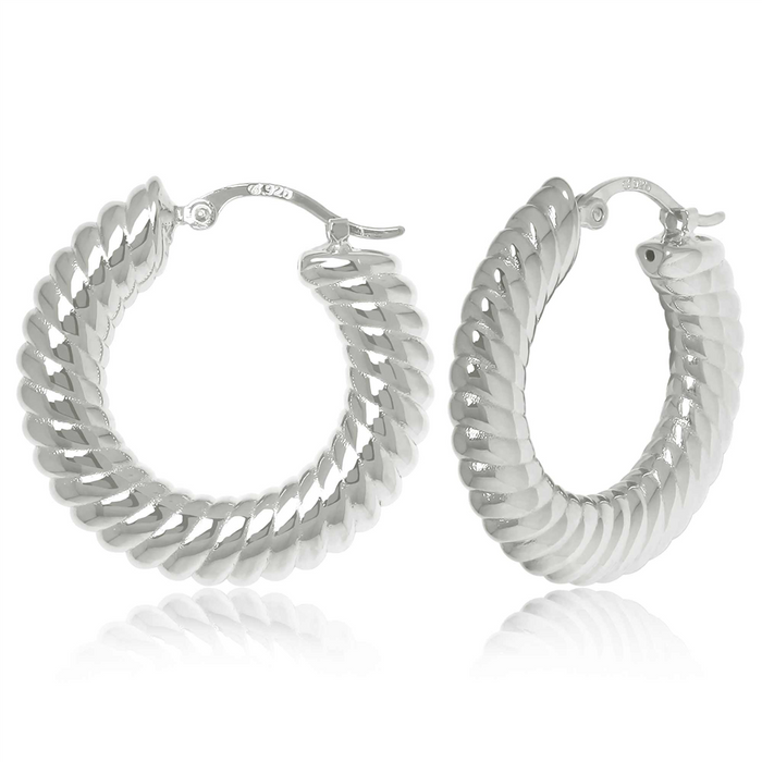 Sterling Silver Flat Spiral Twist Hoop Earrings