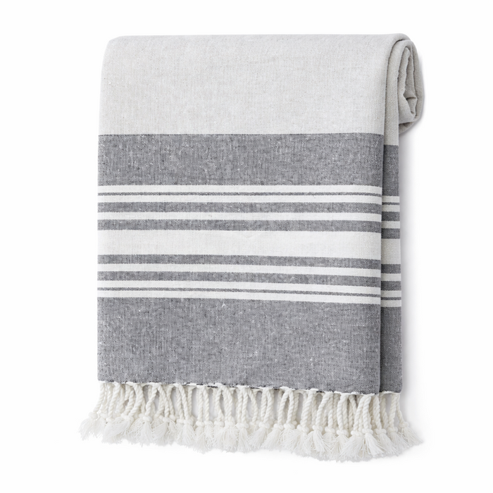 Striped Hammam Towel 90x170cm, Mia Stripe Grey & Dark Grey