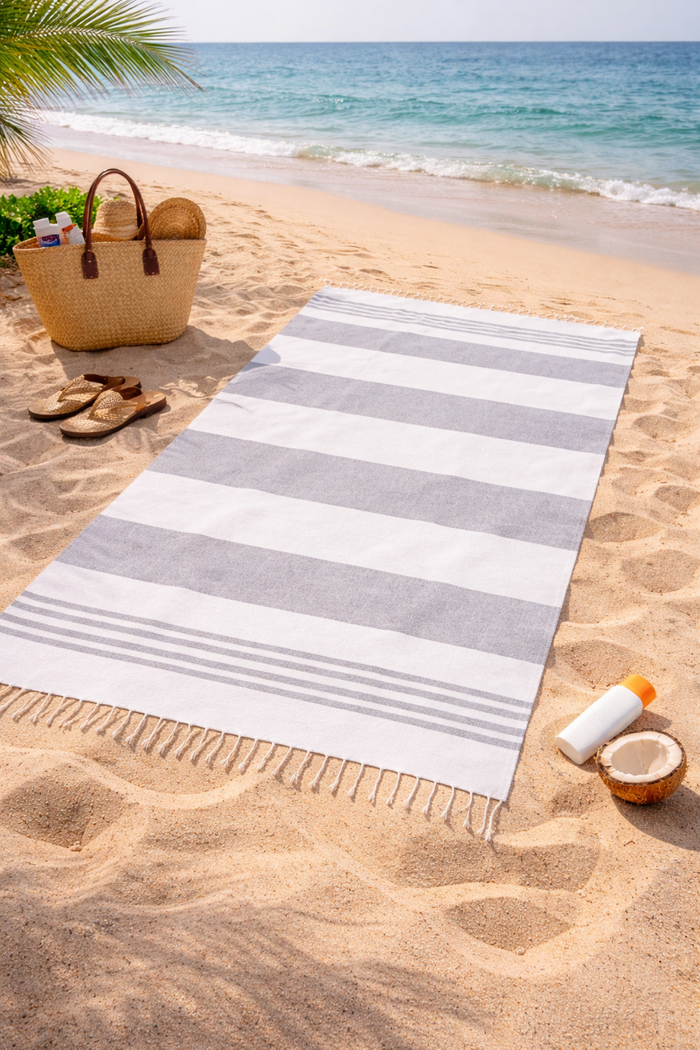 Striped Hammam Towel 90x170cm, Mia Stripe Grey & Dark Grey
