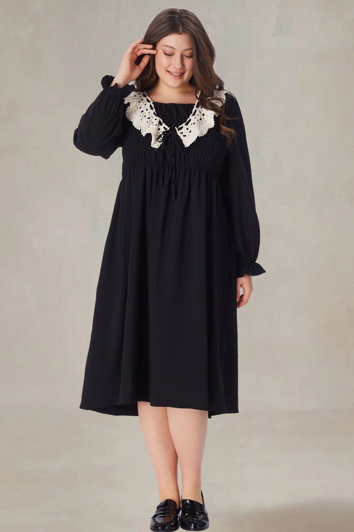 Sylvana Plus Size Black Midi Dress With Sleeves