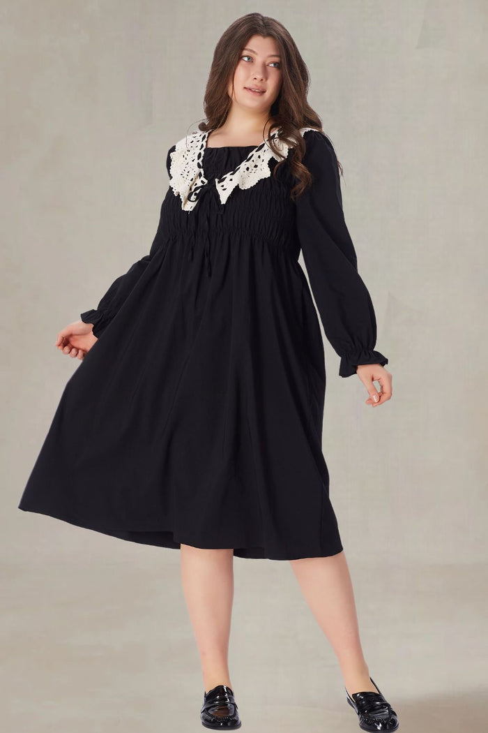 Sylvana Plus Size Black Midi Dress With Sleeves