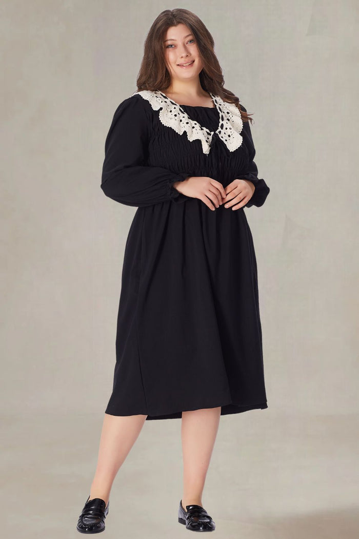 Sylvana Plus Size Black Midi Dress With Sleeves