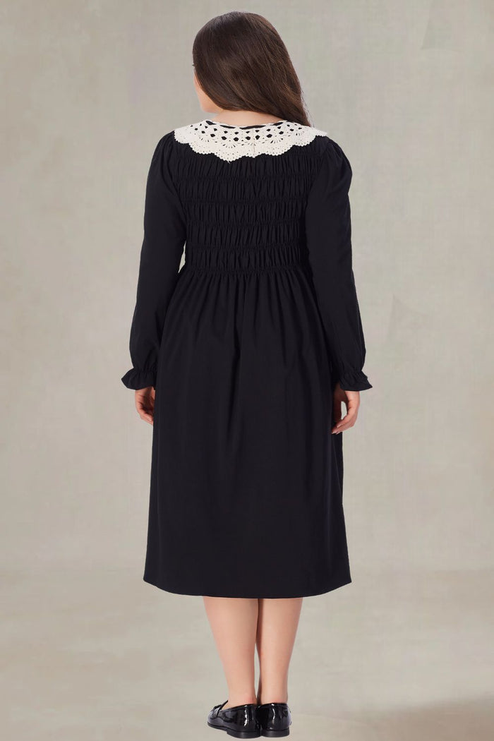 Sylvana Plus Size Black Midi Dress With Sleeves