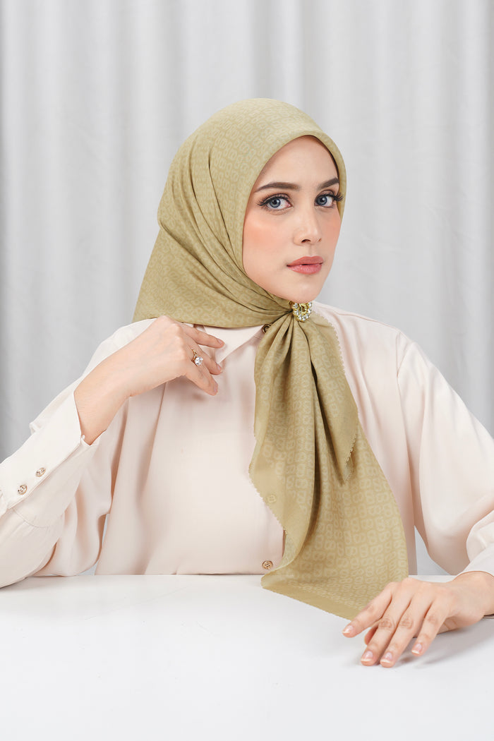 tapis square scarf in rattan by buttonscarves side view