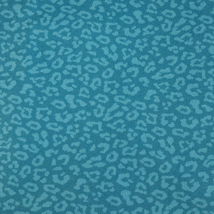 This printed WPC-Lite has a repeating light teal leopard print design with a deep saturated teal background.