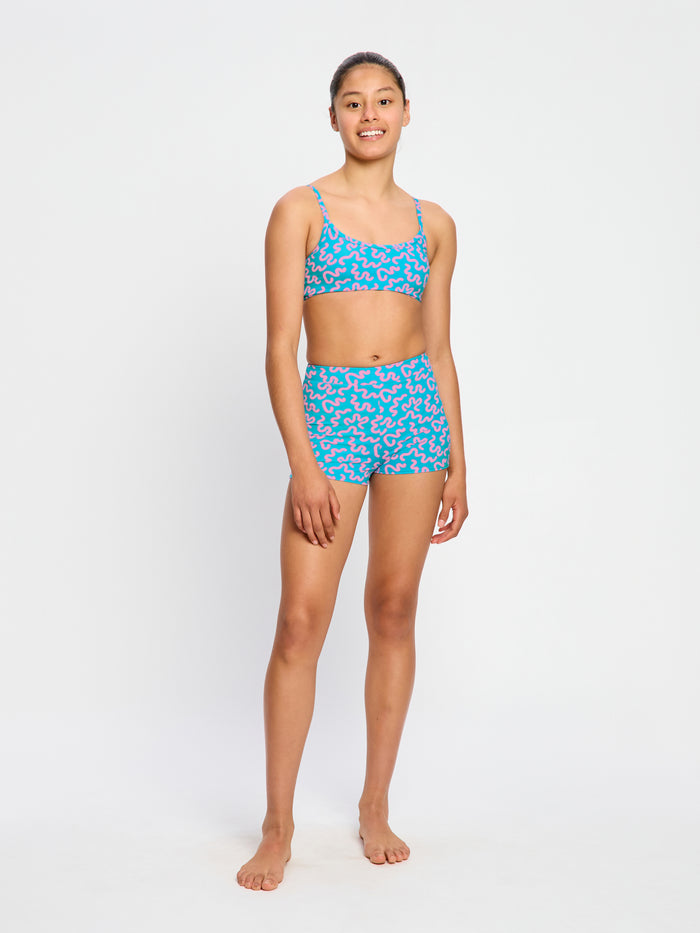 Teen Swimwear Adjustable Crop Top Wavy Blue