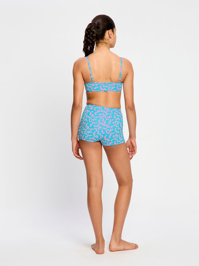 Teen Swimwear Adjustable Crop Top Wavy Blue