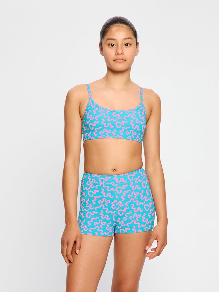 Teen Swimwear Adjustable Crop Top Wavy Blue