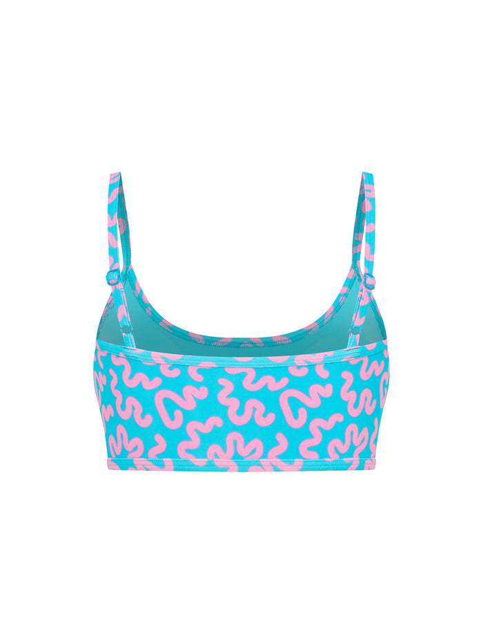 Teen Swimwear Adjustable Crop Top Wavy Blue