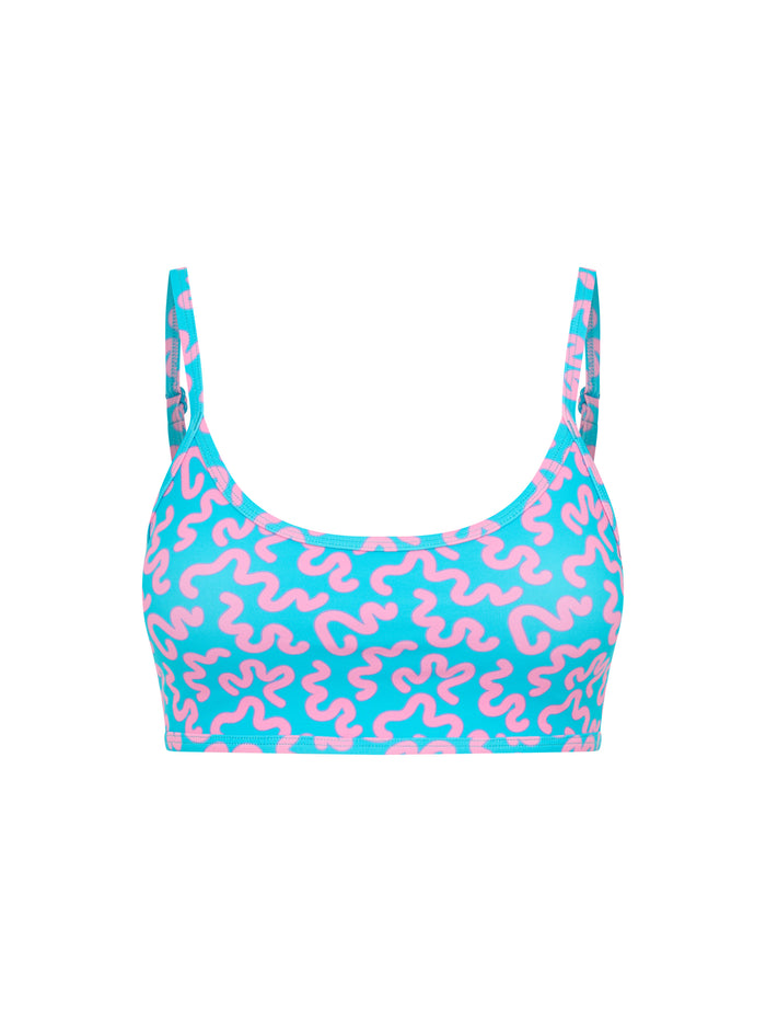 Teen Swimwear Adjustable Crop Top Wavy Blue