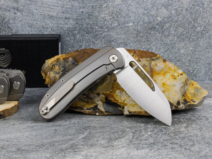 Tempest Knives Mach 71: Beadblasted Titanium Belt Satin S90V