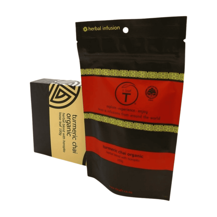 Turmeric Chai Organic Gift Box detail view | tea gift New Zealand | t leaf T