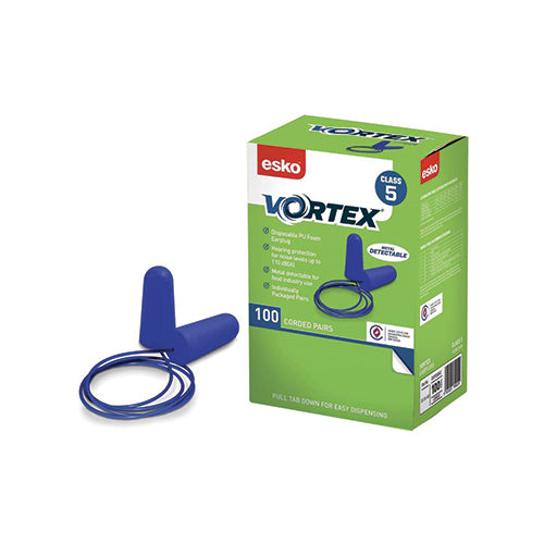 Vortex Blue Metal Detectable Class 5 Earplugs | Box of 100 Pairs