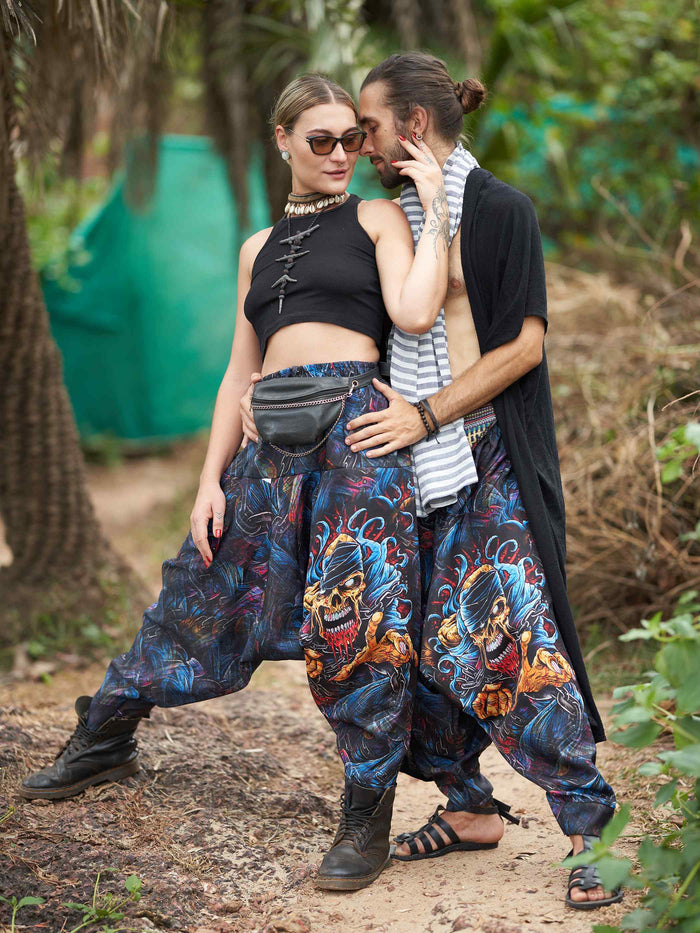 Buy Women's Scary Skull Print Baggy Balloon Aladdin Harem Pants For Dance Travel Yoga