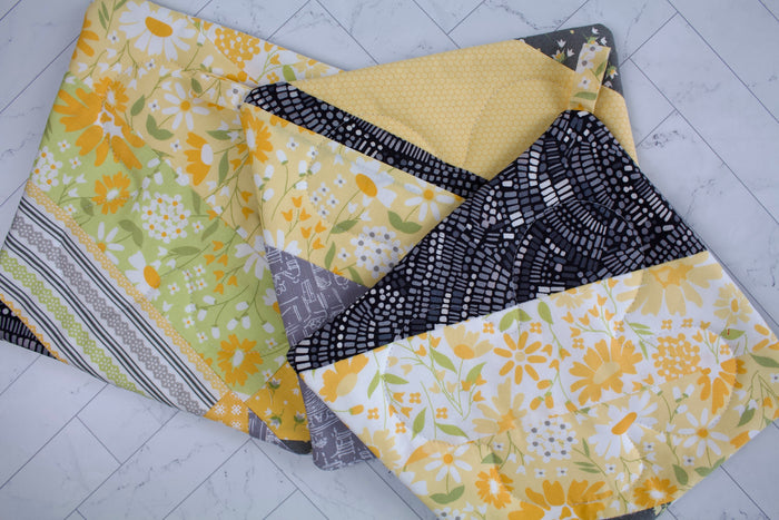 Yellow and Grey Pieced Potholder