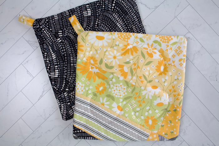 Yellow and Grey Pieced Potholder